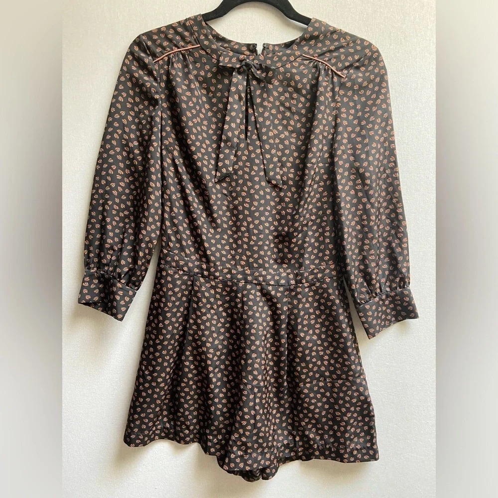 Topshop Leaf Mural Long Sleeve Neck Tie Romper 4
